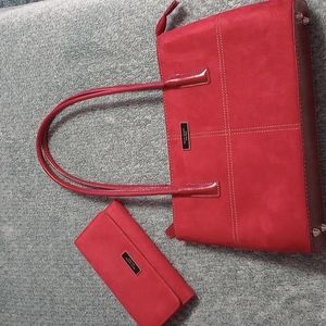 KATE SPADE red suede shoulder purse and matching wallet